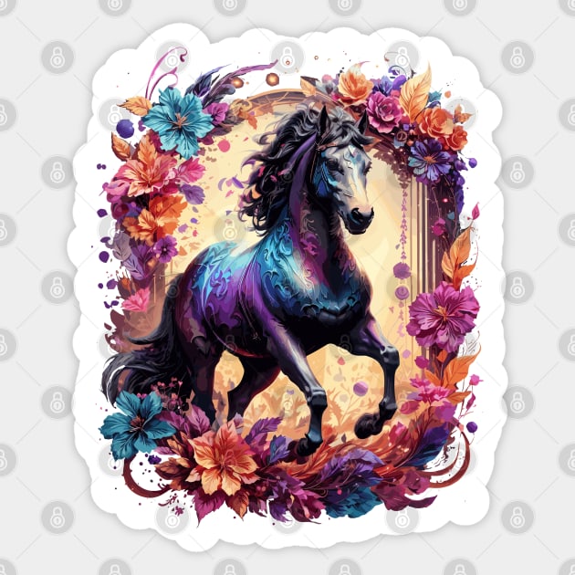 Majestic Stallion Floral Sticker by Ratherkool